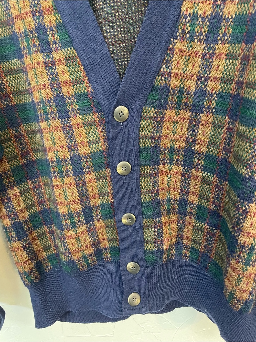 Vintage Knit Plaid V-Neck Cardigan Sweater Grandpacore Academia Size Medium - Picture 5 of 7
